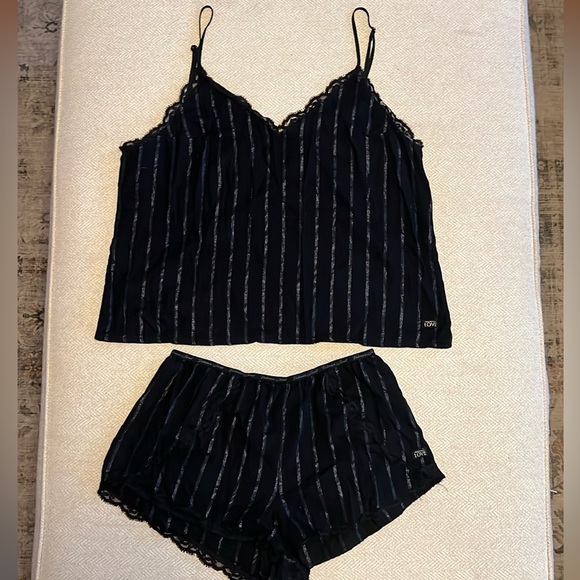 Victoria secret lace trim pajama shorts. Black and shimmer stripe. - Picture 5 of 5